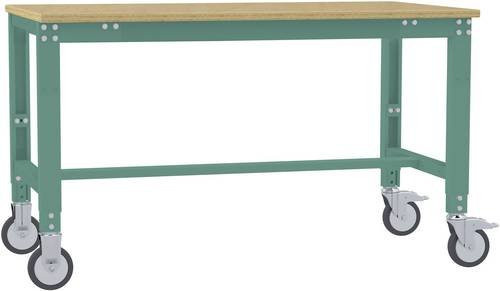 Manuflex AU7335.0001 Universal Arbeitstisch mobil mit Multiplexplatte, höhenverstellbar, Grau/Grün, B/T/H: 125 x 80 x 75,2-97,2 cm - Bild 1