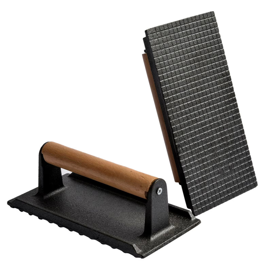 Mehrzweck-Grillpresse aus Gusseisen mit Griff in Schwarz für Steak und BBQ - Bild 6