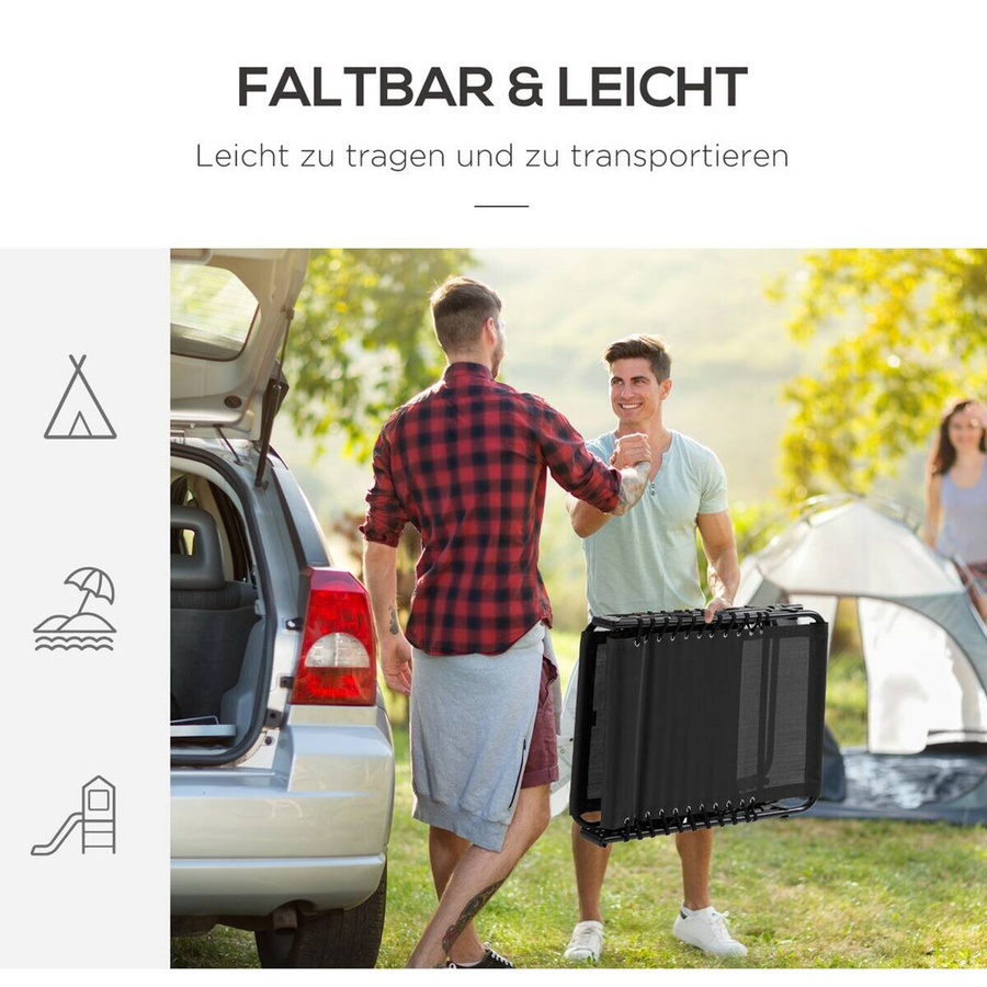 Outsunny Sonnenliege in Schwarz mit verstellbarer Kopfstütze und Textilene-Netzstoff, B/H/L: 58 x 30 x 185 cm - Bild 2