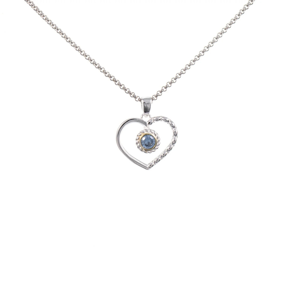 Dirndl Funkeln Anhänger Herz mit Kette, 925 Silber, teilvergoldet, Zirkonia, hellblau - Bild 1