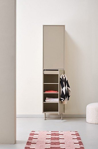 Jotex KIPP Kleiderschrank modern in Braun und Beige mit integrierten Schubladen und offenen Regalfächern, H: 210 cm, B: 55 cm, T: 50 cm - Bild 1