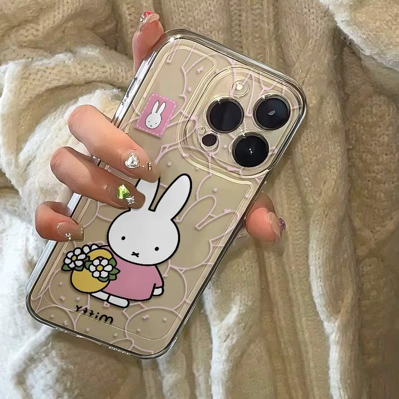 Miffy Handyhülle mit Kunstlinien-Blumen Design für iPhone, transparent und beige, TPU-Schutzhülle für verschiedene iPhone Modelle - Bild 2