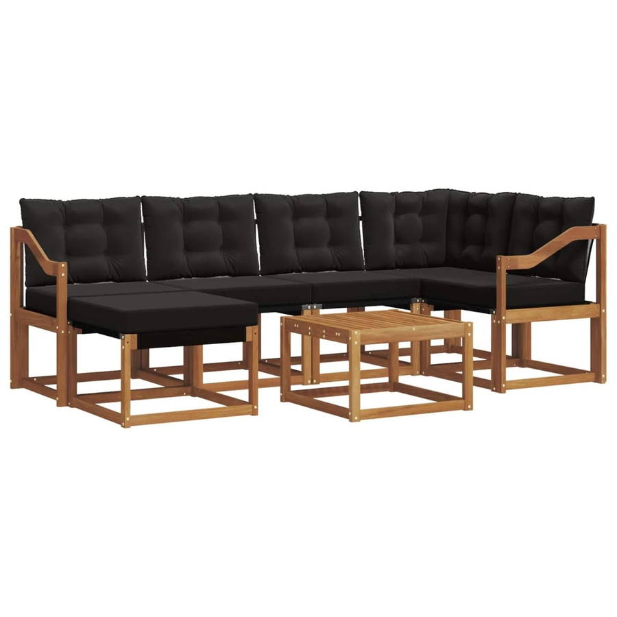 vidaXL Outdoor-Sofagarnitur 7-teilig aus Akazienholz mit Kissen in Braun und Schwarz - Bild 2