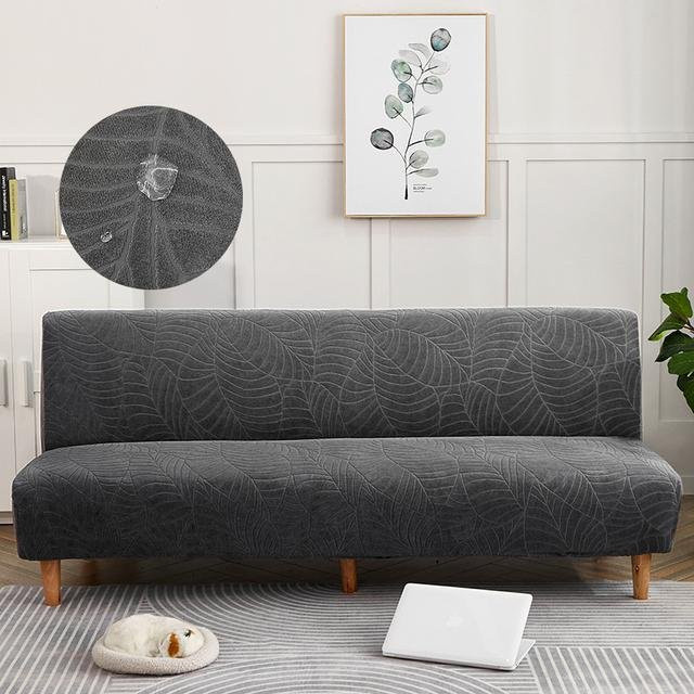 Wasserdichte Jacquard-Schlafsofa-Abdeckung für armlose Sofas in Grau, Waschbare Futon-Möbelabdeckung für Wohnzimmer und Hotel, Breite: 155-185 cm - Bild 1