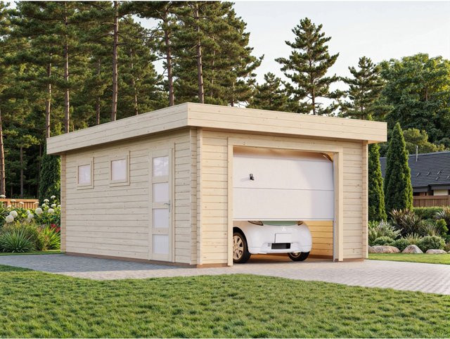 Palmako Holz-Einzelgarage Rasmus mit Sektionaltor aus Fichtenholz in Beige, B/T: 360 x 550 cm - Bild 1
