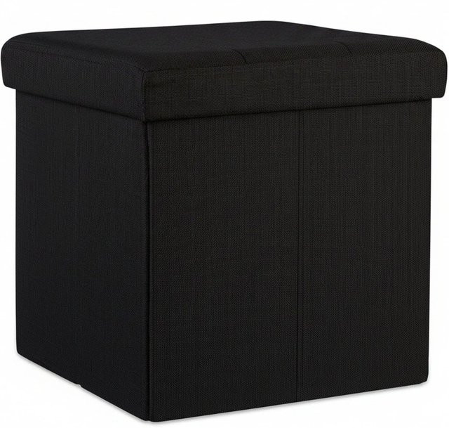Relaxdays Sitzhocker Cube aus Leinen in Schwarz, faltbarer Stauraum, B/T/H: 38 x 38 x 38 cm - Bild 1
