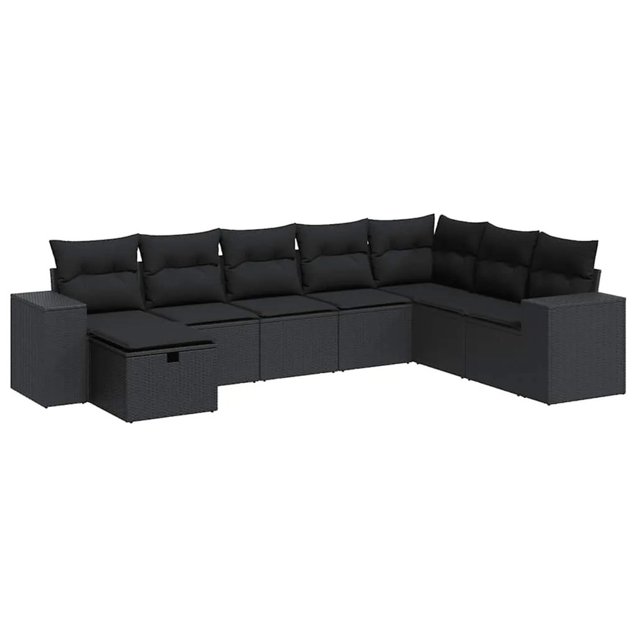 vidaXL 8-teilige Garten-Sofagarnitur in L-Form aus schwarzem Poly-Rattan mit Kissen und pulverbeschichtetem Stahlgestell - Bild 2