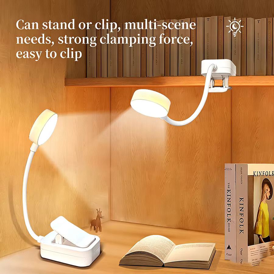 GGBEE USB-aufladbare LED-Klemmleuchte in Weiß mit 3 Farbmodi und Augenschutz für Schreibtisch und Nachttisch - Bild 2