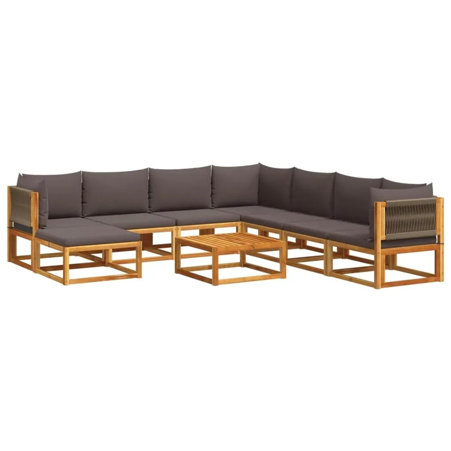 vidaXL 9-tlg. Garten-Sofagarnitur aus geöltem Akazienholz mit grauen Kissen aus Polyester und Polypropylen - Bild 2