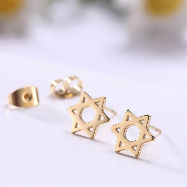 Steckerohrringe Davidstern, Edelstahl, Gold, Damen - Bild 1