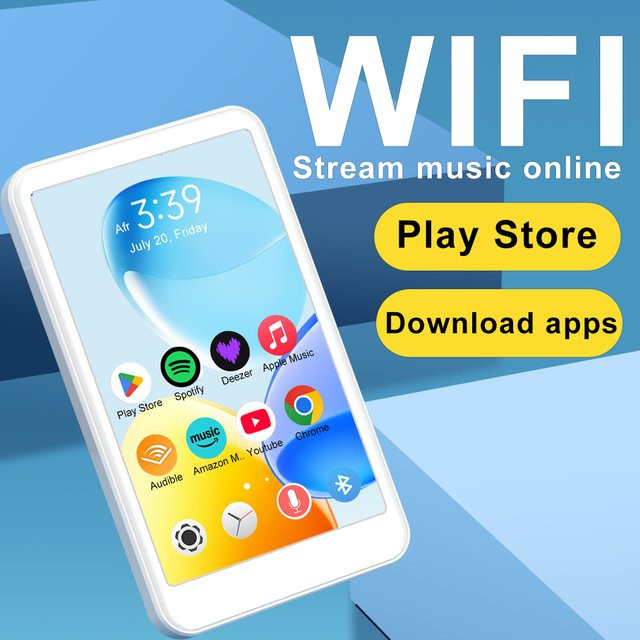 Famue WLAN-MP3-Player mit Android 10 und Spotify, 4,0 Zoll Mini Online-Musik-Streaming-Gerät mit Play Store, Weiß - Bild 1