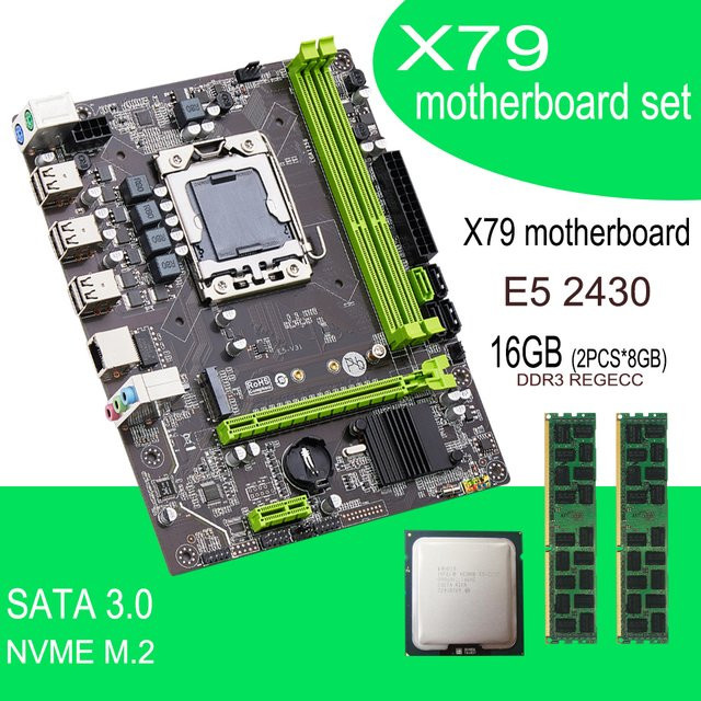 Qiyida X79 Micro ATX Server Motherboard Set mit E5 2430 Prozessor und 16GB DDR3 Speicher in Schwarz inklusive NVMe M.2 und USB Anschlüssen - Bild 1