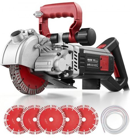VEVOR Mauernutfräse 5000W mit Laser und 5 Diamant-Trennscheiben, Elektrische Schlitzfräse in Rot mit 5460 U/min, Max. Nutbreite: 40 mm, Max. Nuttiefe: 50 mm - Bild 1