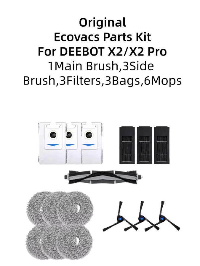 Ecovacs Deebot X2 und X2 Pro Zubehör-Set mit Hauptbürste, Seitenbürste, HEPA-Filter, Mopps und Staubbeuteln - Bild 4