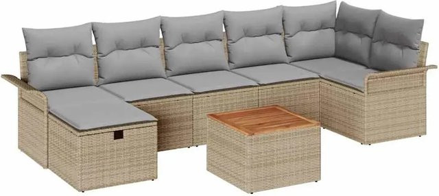vidaXL Garten-Sofa-Set aus Poly-Rattan in Beige, 8-teiliges L-Shape Lounge-Set mit Kissen, Ottoman und Couchtisch inklusive integriertem Kissen-Stauraum - Bild 1