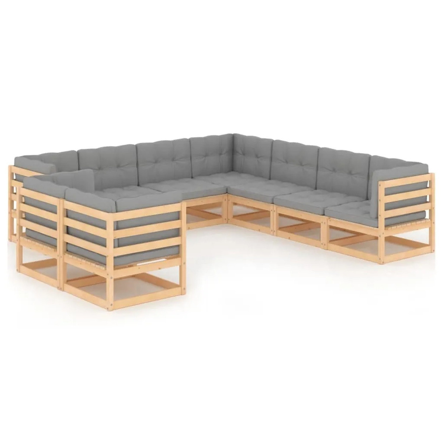 vidaXL 9-tlg Garten-Lounge-Set aus massivem Kiefernholz in U-Form mit grauen Polstern - Bild 2