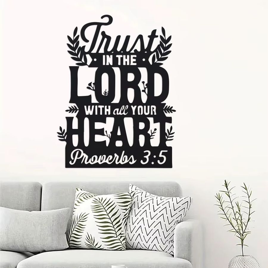 DDPNKL Metall-Wandkunst Sprichwörter 3:5 Trust in the Lord with All Your Heart Wanddekoration aus Eisen in Schwarz - Bild 5