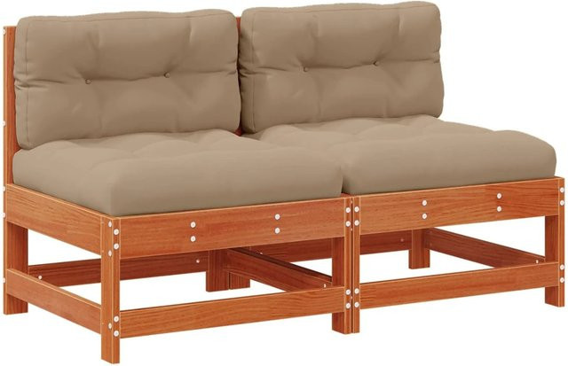vidaXL Garten Mittelssofa aus massivem Kiefernholz in Wachsbraun mit beige gepolsterten Stoffkissen, B/T/H: 120 x 70,5 x 86,5 cm - Bild 1