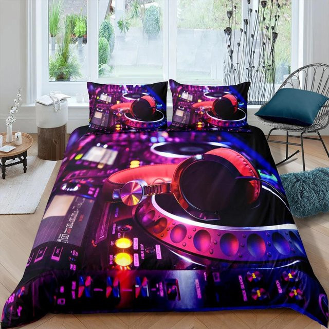 Binchi Fitness 3D DJ-Kopfhörer Bettwäscheset mit Bettbezug und Kissenbezug, Mehrfarbig, B/H: 135 x 200 cm - Bild 1
