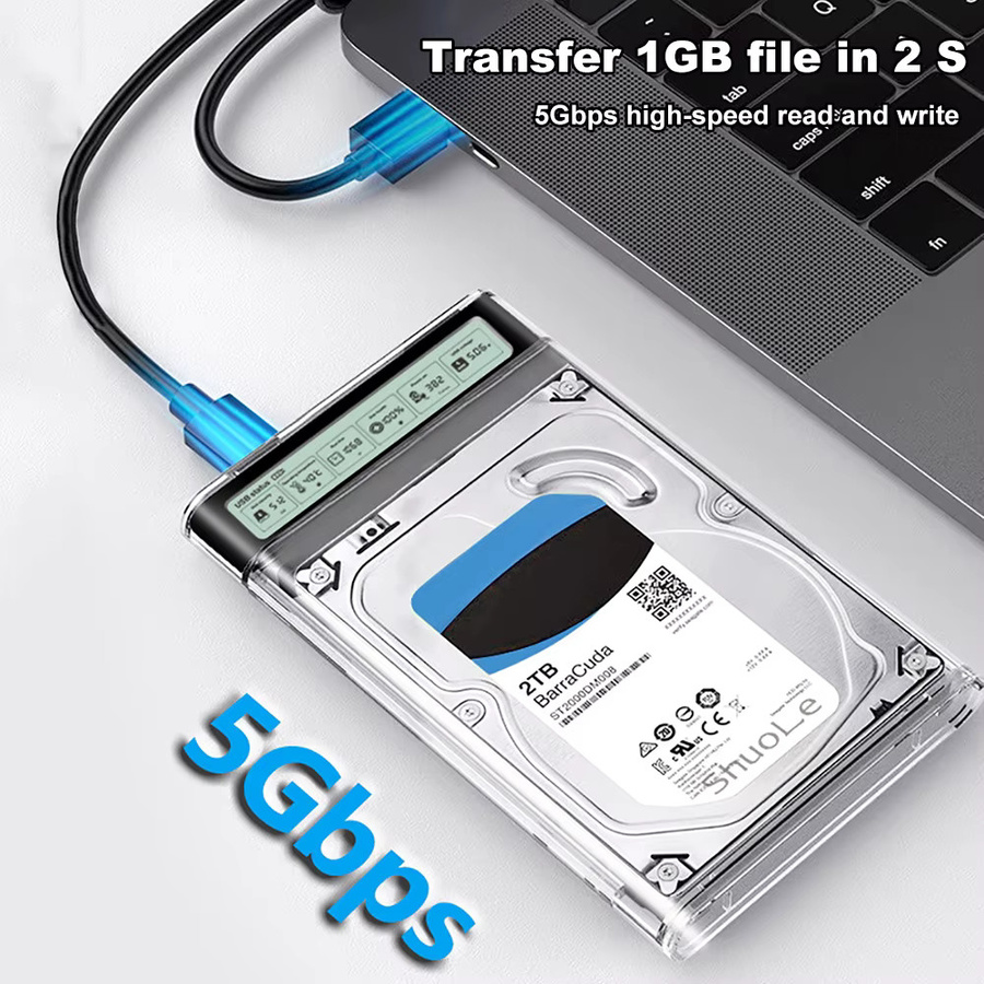 Kebidu Smart Display HDD-Gehäuse 2,5 Zoll transparentes USB 3.2 Gen2 externes Gehäuse für SATA HDD und SSD - Bild 2