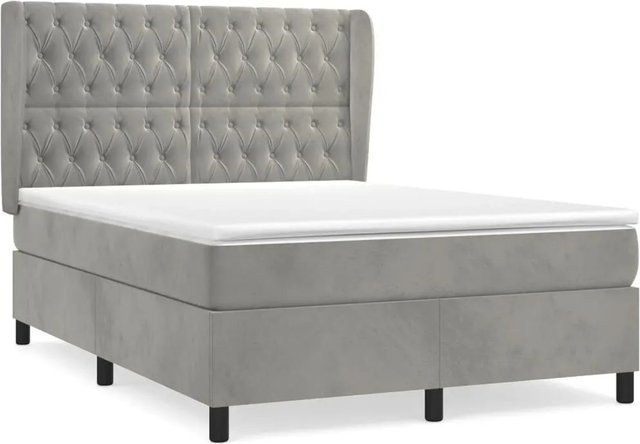 vidaXL Boxspringbett mit Matratze in Hellgrau aus Samt, Hybridbett mit Taschenfederkern, B/T/H: 140 x 200 x 118 cm - Bild 1