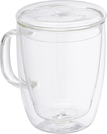 Relaxdays Kaffeegläser 2er Set aus transparentem Borosilikatglas mit Deckel, Volumen: 500 ml, Höhe: 11,5 cm, Breite: 13,5 cm, Tiefe: 10 cm