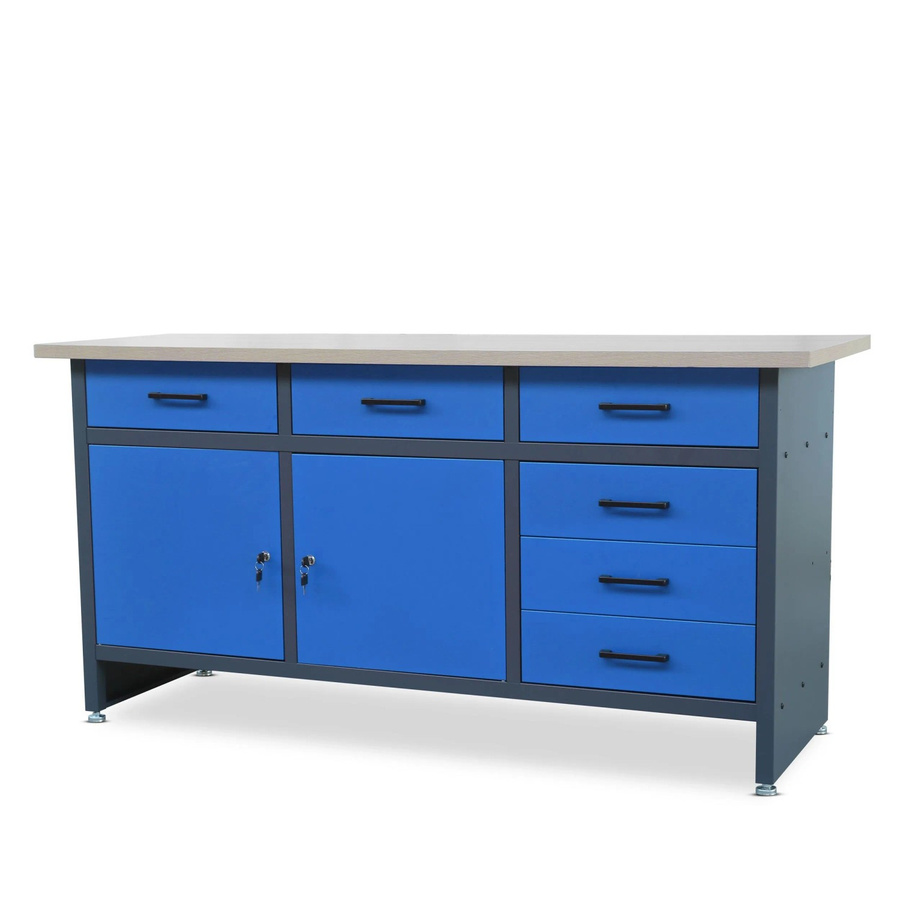 Jan Nowak Werktisch HENRY mit Schubladen und Schließfach, Anthrazit-Blau, B: 170 cm, T: 60 cm, H: 85 cm - Bild 2