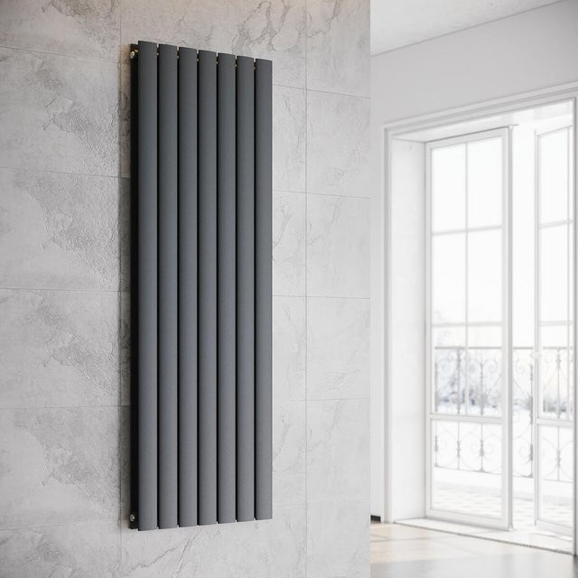 SONNI Flach Heizkörper Paneelheizung Wandheizung mit Mittelanschluss in Anthrazit, B: 160,0 cm, H: 53,9 cm - Bild 1