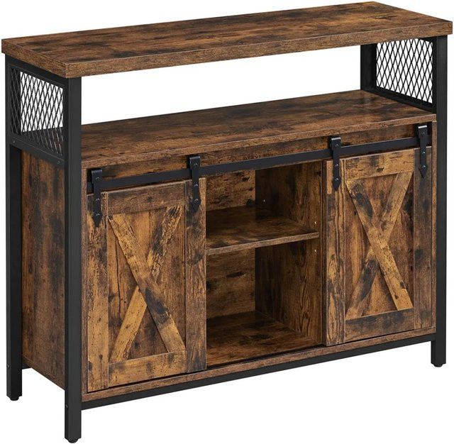 Vasagle Sideboard Küchenschrank mit 2 Schiebetüren und verstellbaren Ablagen, Braun-Schwarz, B/T/H: 100 x 33 x 80 cm - Bild 1
