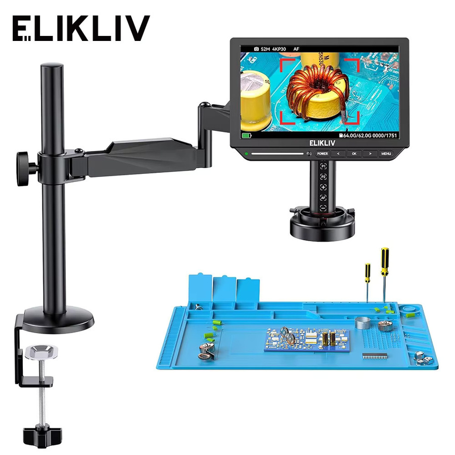 Elikliv EM4K-AF flex Digitalmikroskop mit 10.1 Zoll Autofokus und 4K HDMI für Elektronik- und Telefonreparaturen in Schwarz - Bild 6