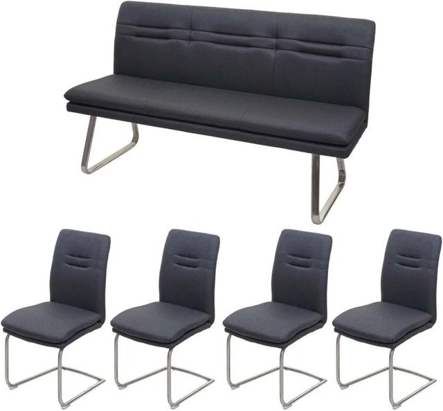 Esszimmer-Set MCW-H70 in Dunkelgrau mit Stoffbezug und gebürstetem Edelstahl, Breite: 160 cm - Bild 2