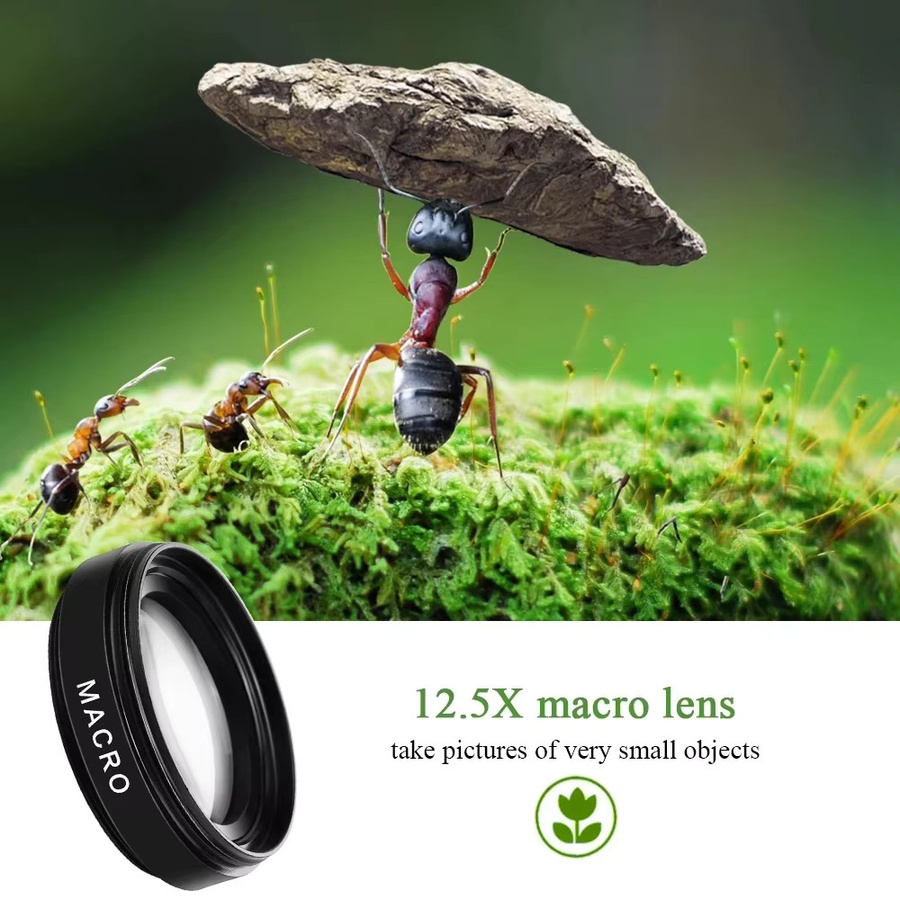 2-in-1 Handyobjektiv Set mit 0,45x Weitwinkel und 12,5x Makro HD Kamera für iPhone, Samsung, Huawei, Xiaomi und Android in Schwarz oder Silber - Bild 2