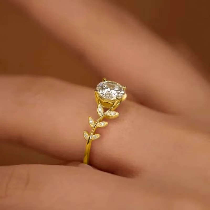 Huitan Ring, Blatt-Design, Gold, Zirkonia, Damen - Bild 2