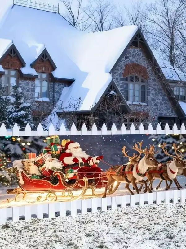 VIKAMA Weihnachtsbanner mit Weihnachtsmann und Rentierschlitten, hängende Weihnachtsdekoration für Outdoor und Winterparty, mehrfarbig, B: 200 cm, H: 45 cm - Bild 7