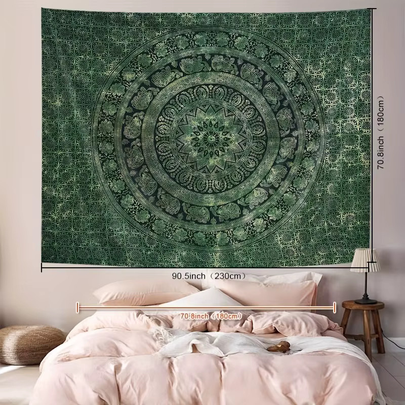VIKAMA Wandteppich in Grün mit Boho-Mandala-Design im Retro-Stil, Rechteckig, Breite: 75 cm, Höhe: 58 cm - Bild 3