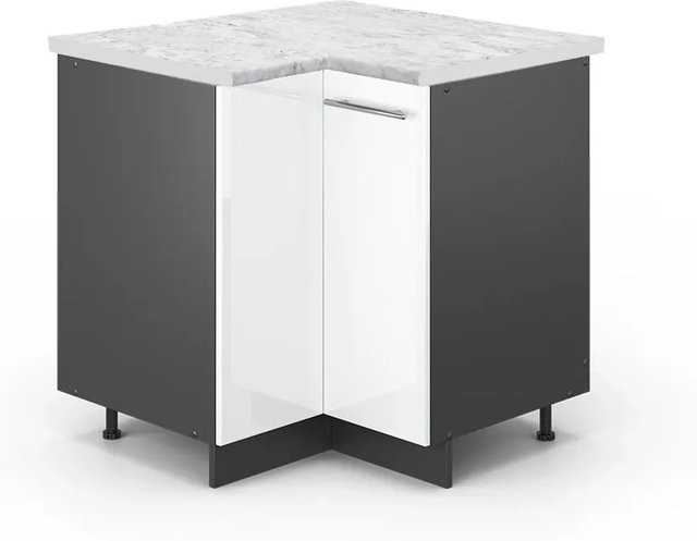 Vicco Eckunterschrank Fame-Line Küchenunterschrank in Weiß Hochglanz und Anthrazit mit Soft-Close-Türen, B/T/H: 80,5 x 60,0 x 82,0 cm - Bild 1