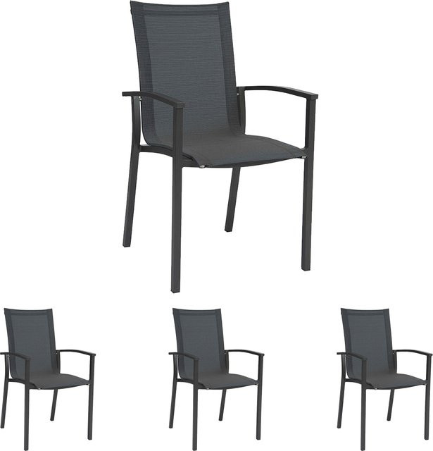 4er Set Stern EVOEE Stapelsessel in Anthrazit mit Textilbezug Karbon und Aluminiumarmlehnen - Bild 1