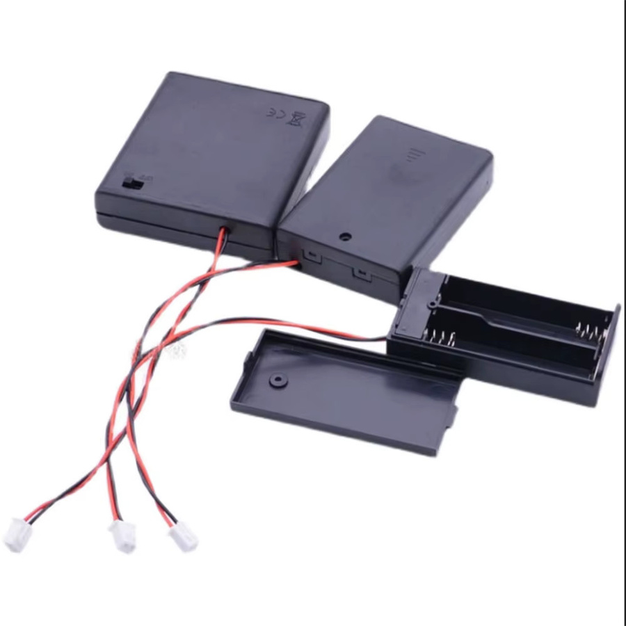 AA-Batteriehalter-Aufbewahrungsbox mit Schalter und Abdeckung für AA, 18650, 9V-Batterien und USB-C Anschluss in Schwarz - Bild 2