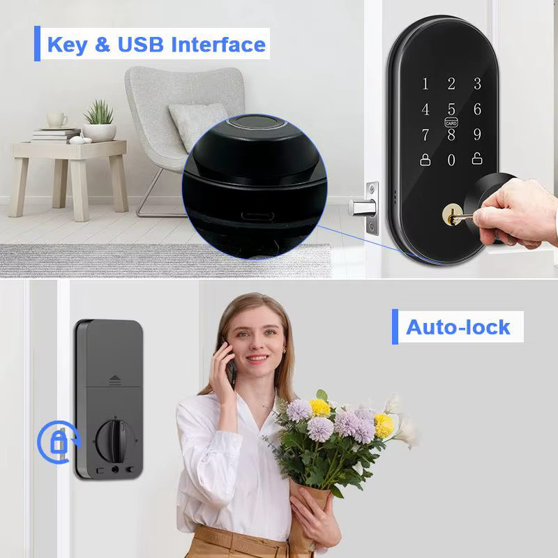 Intelligentes Türschloss mit App-Steuerung, Fingerabdruck und Passwort in Schwarz - Bild 4