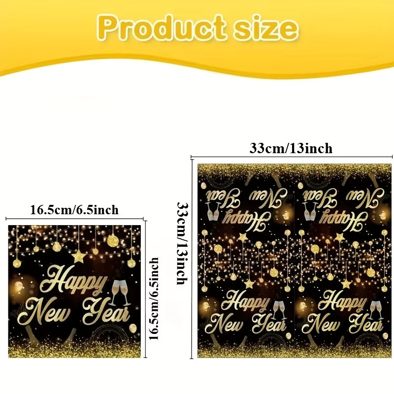 20 Stück Silvester Einwegservietten Schwarz Gold mit Frohes Neues Jahr Musterdruck für deine Party - Bild 2
