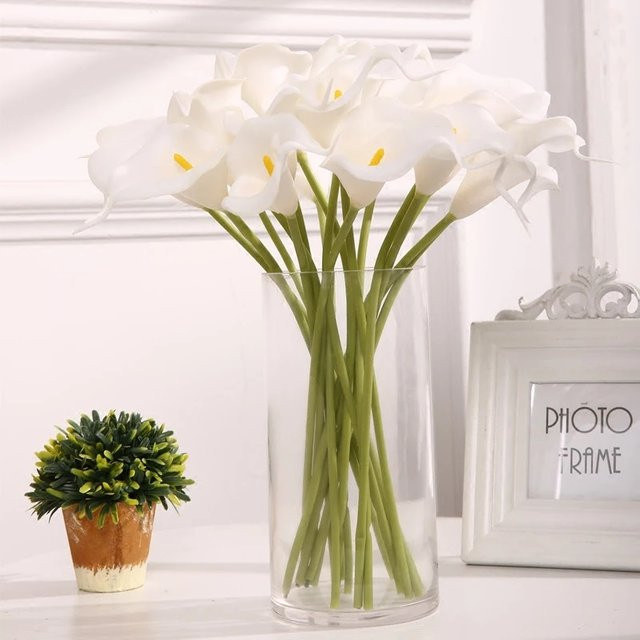 ZQNYCY Real Touch Calla Lilie Künstliche Blumen in Weiß für Hochzeitsstrauß und Tischdekoration, 5 oder 10 Stück - Bild 1