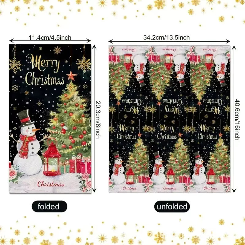 GUANYAO Weihnachten Schneemann Servietten Set, 20 Stück, Schwarz Gold, B: 34,2 cm, L: 40,6 cm - Bild 5