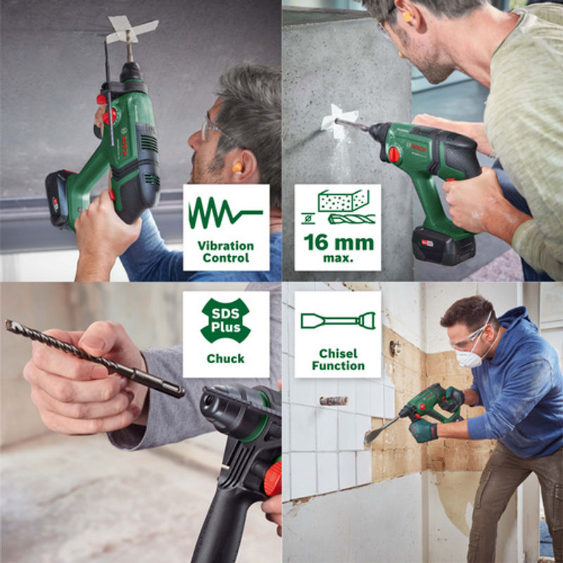 Bosch UniversalHammer Akku-Bohrhammer 18V mit SDS-plus und 2,0 J Schlagkraft in Grün/Schwarz (ohne Akku) - Bild 3