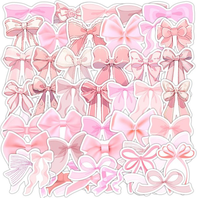 50 Stück wasserfeste rosa Schleifen-Graffiti-Aufkleber von BulingBulingStickers Store zur Dekoration von Gepäck und Wasserbechern - Bild 1