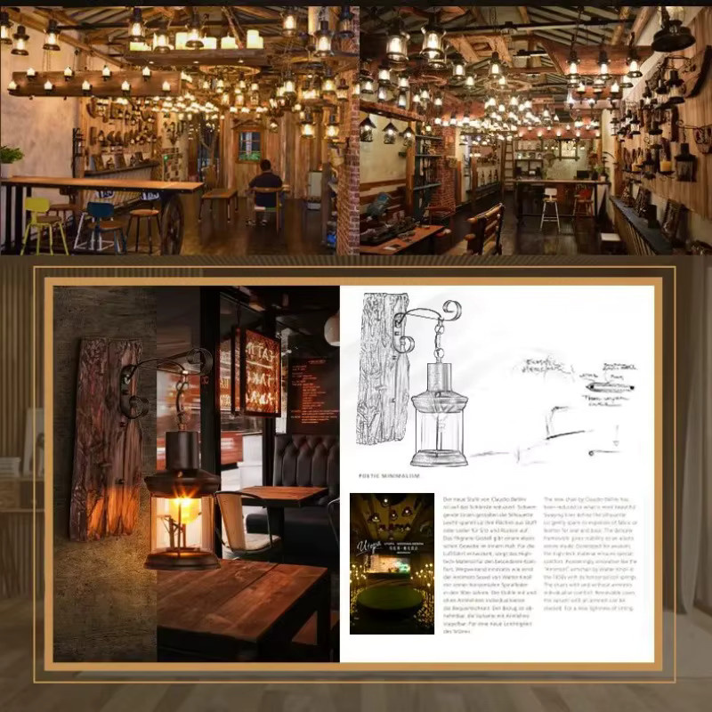 JOYINLED Wandleuchte im industriellen Stil aus Holz und Metall in Schwarz mit transparentem Glas - Bild 5
