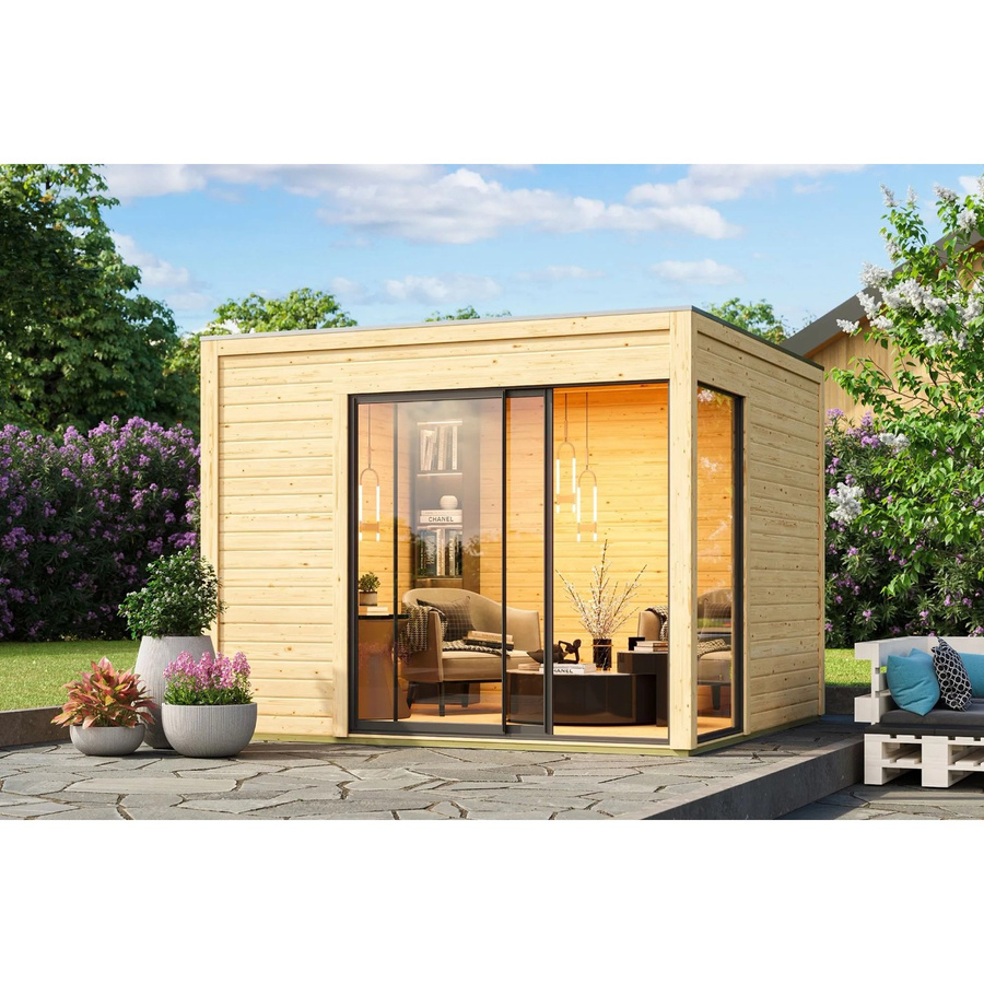 Karibu Gartenhaus Dillen 1 aus Massivholz mit Schiebetür und Einscheibensicherheitsglas in Natur - Bild 2