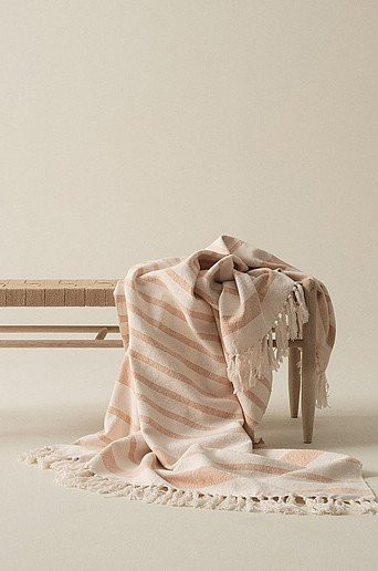 Jotex ELLY Plaid aus Baumwolle mit Fransen, gestreift, Rot/Beige, B: 130 cm, H: 170 cm - Bild 1