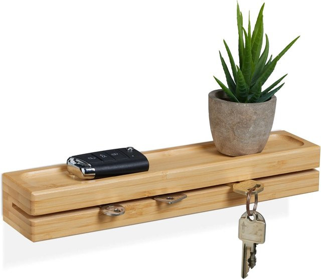 Relaxdays Schlüsselbrett aus Bambus in Natur mit Ablage, B/T/H: 29,5 x 4,5 x 6 cm - Bild 1