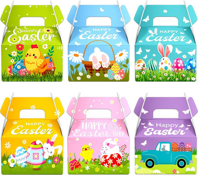 6er Set Meidding Ostern Geschenkboxen aus Papier mit Hase und Ei in Multicolor für Süßigkeiten und Kekse - Bild 1