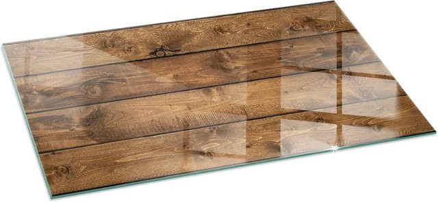 Tulup Glasplatte für Kamin in Braun mit Holzmaserung, B/T: 140 x 70 cm - Bild 1